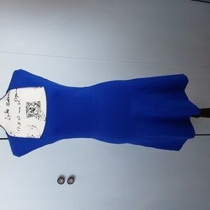 BcBg-Maxazria Womens Blue Fit & Flare Bodycon Midi Dress Square Neckline Sz.S